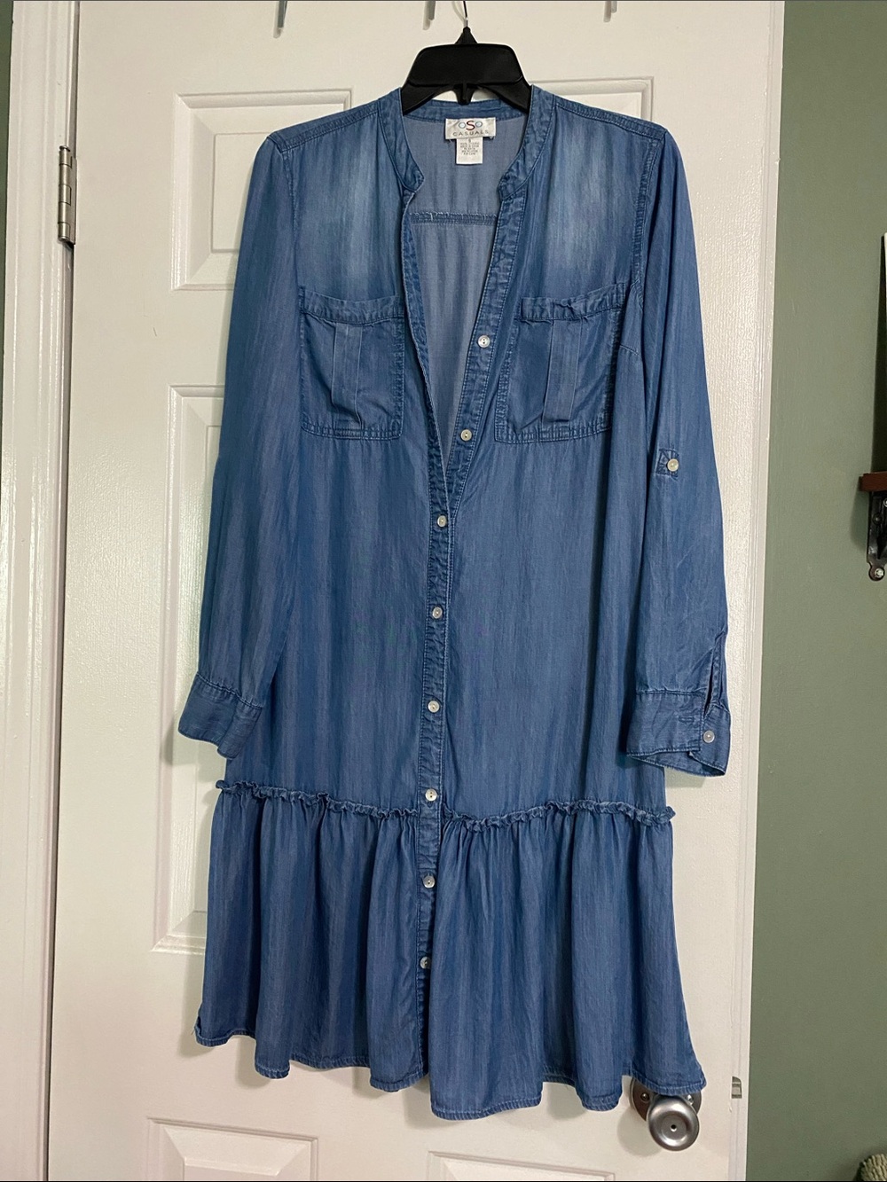 Rising International Denim Blue Long Sleeve Button-Front Shirtdress